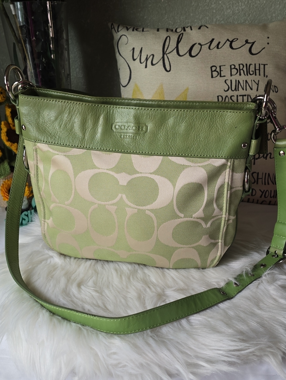 Coach SIG C' Jacquard And Leather ZOE bag EUC
